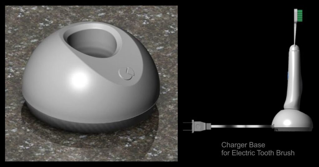 Renderings of a Charger base design for existing Cybersonic Toothbrush.