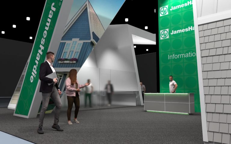 A concept rendering of the front of the James Hardie trade show booth, International Builders Show (IBS) 2020.