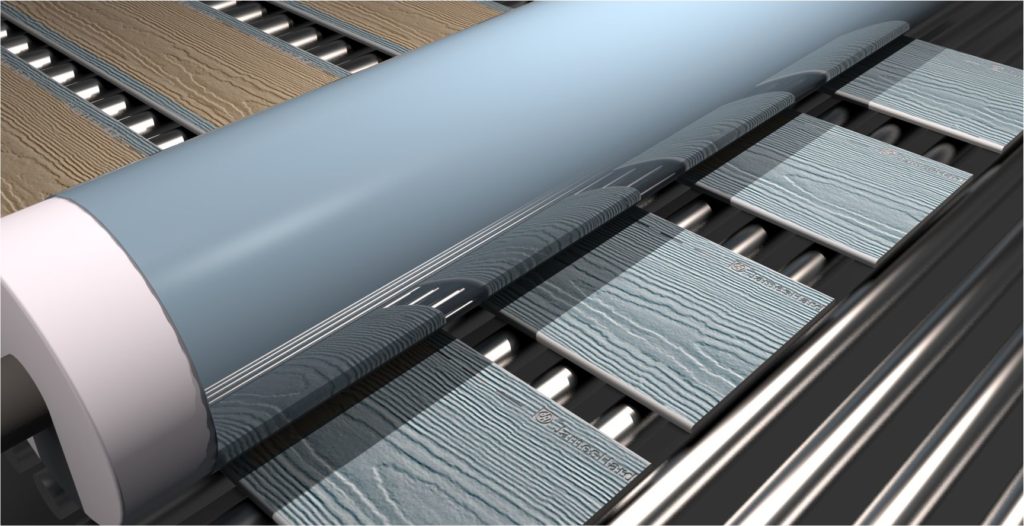 Illustration showing factory-applied roll coating finish to the siding.