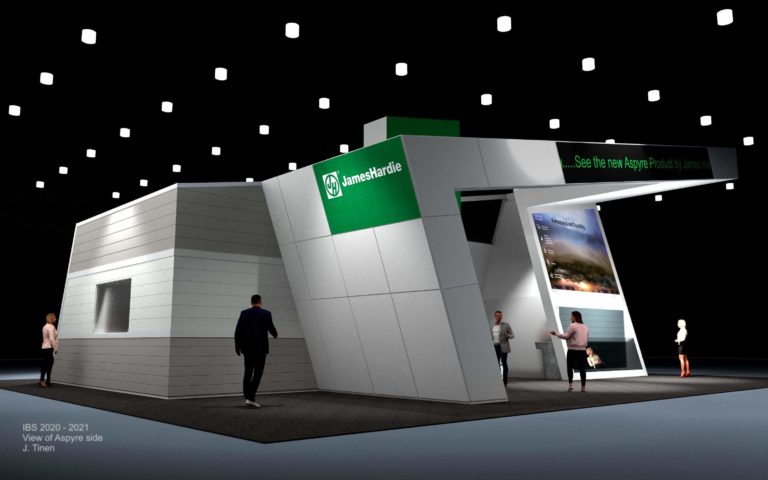 A concept rendering of the rear of the James Hardy trade show booth, International Builders Show (IBS) 2020.