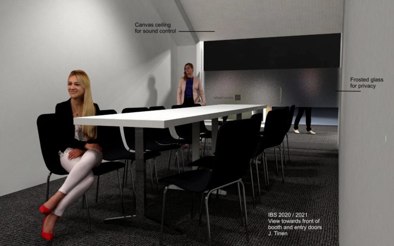 A concept rendering of the board room for the James Hardy trade show booth, International Builder's Show (IBS) 2020.