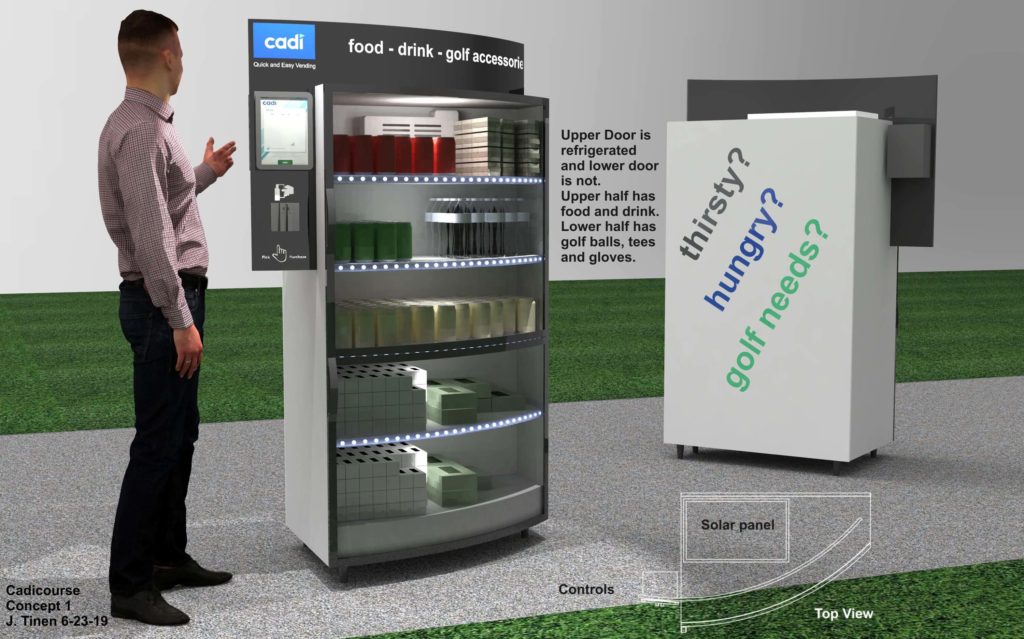 A concept rendering of the Cadi Course Vending Machine.